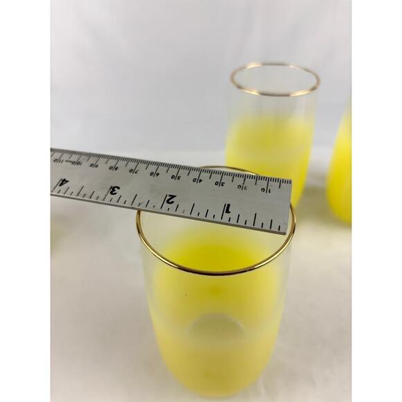 Mid Century Vintage Blendo Yellow Frosted Glass Cocktail Set of 4 Gold Rim 1950s - Picture 4 of 16